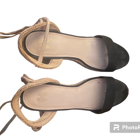Victoria’s Secret Wedge Size 8 Platform Sandals lace up ankle black espadrilles - Picture 6 of 8